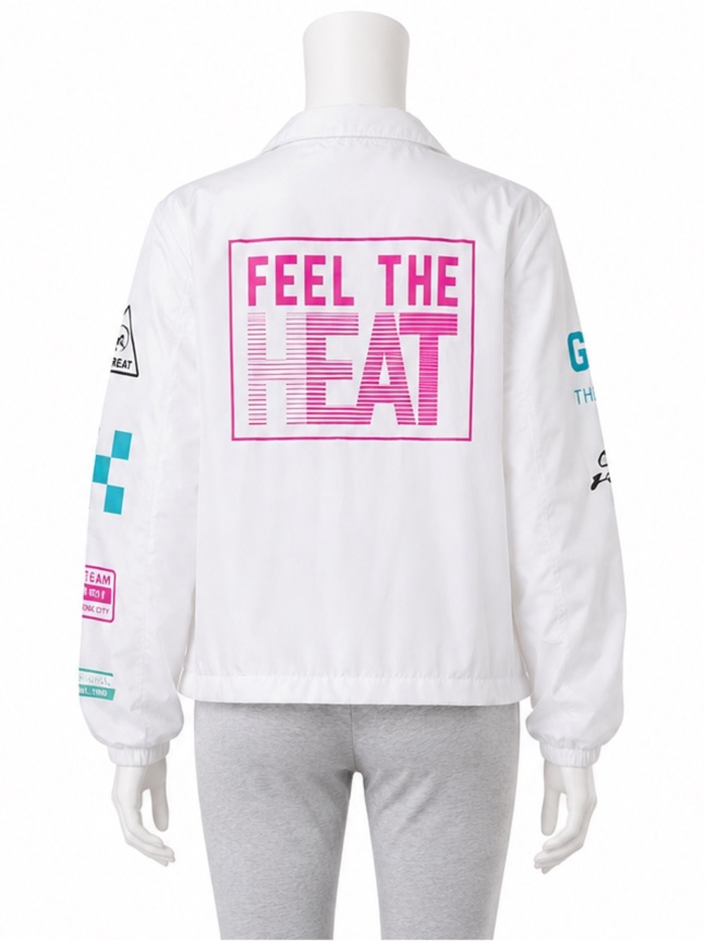Forever 21 White Jacket with Pink 'FEEL THE HEAT' Graphic